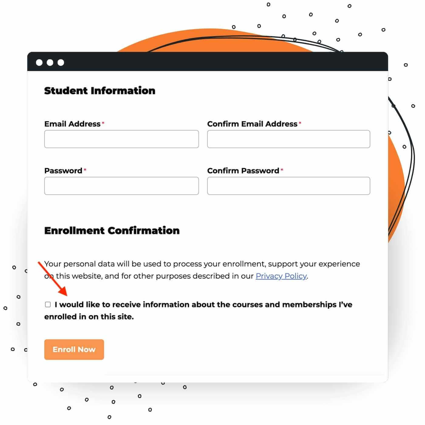 Screenshot of the LifterLMS Course or Membership checkout with Mailchimp subscription opt in consent checkbox