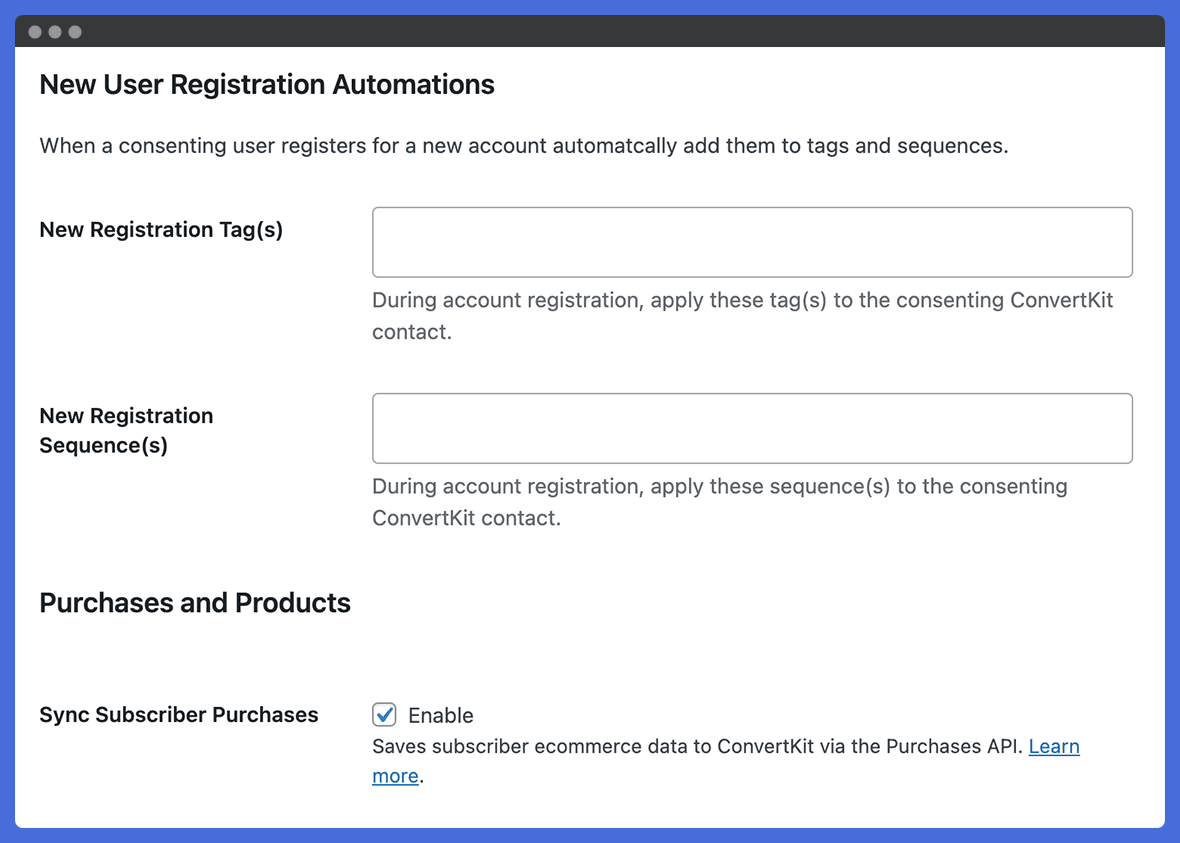 ConvertKit settings to assign automations for the LifterLMS Integration