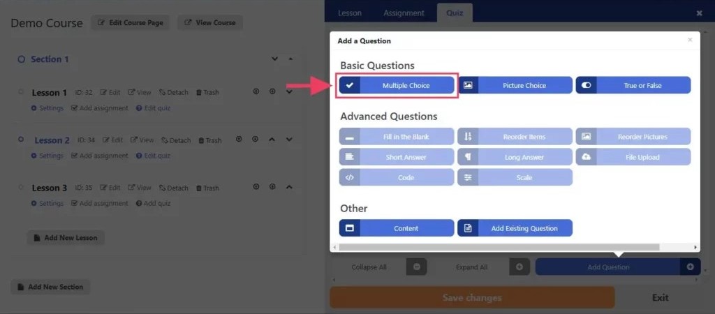 Multiple Choice question type