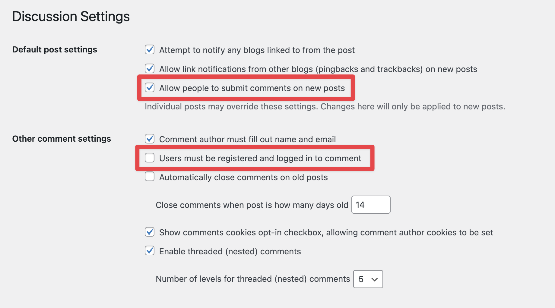 Global Commenting Settings