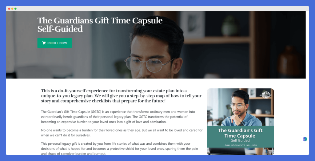 Image of Single Page of The Guardian's Gift Website